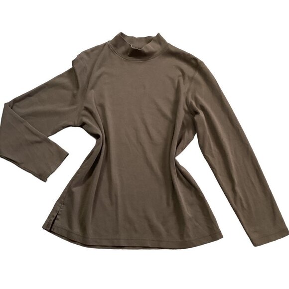 Peruvian Connection Women's Sz M 100% Pima Cotton Mock Neck Top Khaki Brown 6F - Picture 1 of 7